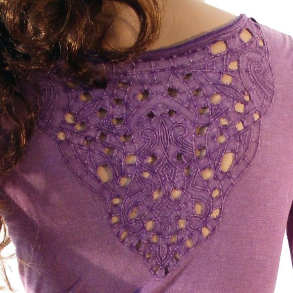 FREE PEOPLE Purple Boho Cutout Long Sleeve Cotton Top Women's S - Picture 1 of 10
